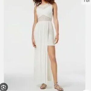 Material Girl Crochet Bodice Elegant White/Cream Lace Maxi Dress